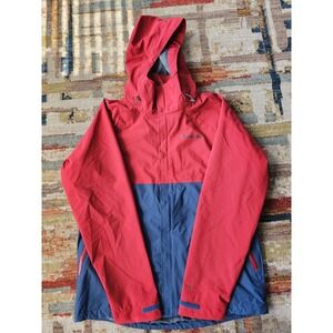 Columbia Men's (L)  Blue Red Hooded Windbreaker/Rain Jacket. Full Zip